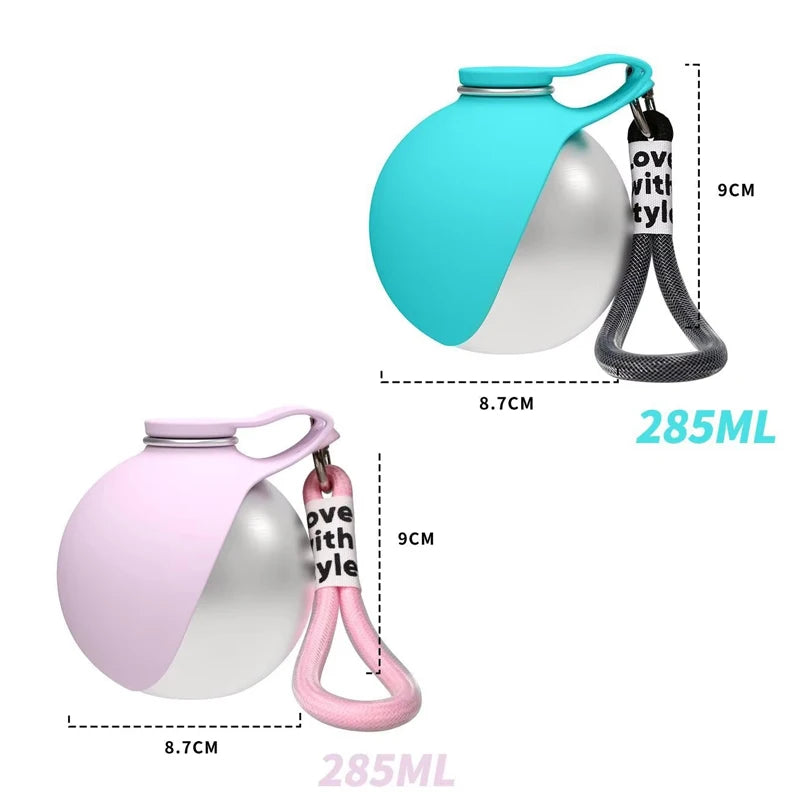 Dog Water Bottle 285ml Stainless Steel Portable Dog Drinker Leak Proof Feeder Dog Bottle 2 in 1 Silicon Bowl Travel Pet Supplies - CarrieOnExpress
