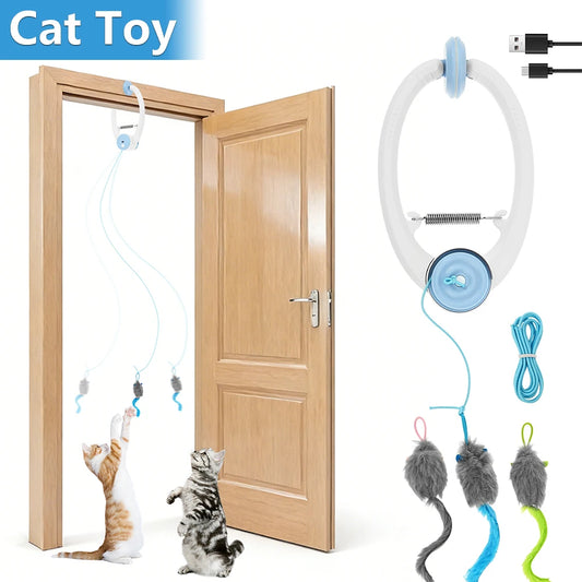 Auto-Rebound Hanging Cat Toy, Interactive Self-Play Door Toy for Cats and Kittens with 3 Catnip Mice - CarrieOnExpress