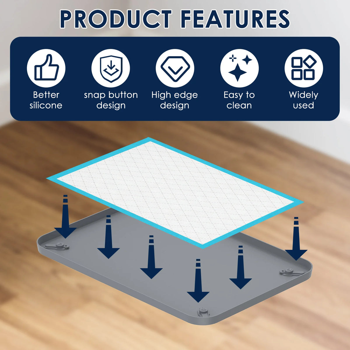 Pet Pee Pad Holder Silicone Dog Urine Pad holder with Corner Snaps Leak Proof Puppy Pee Tray Mat Dog Training Mat Pet Supplies - CarrieOnExpress