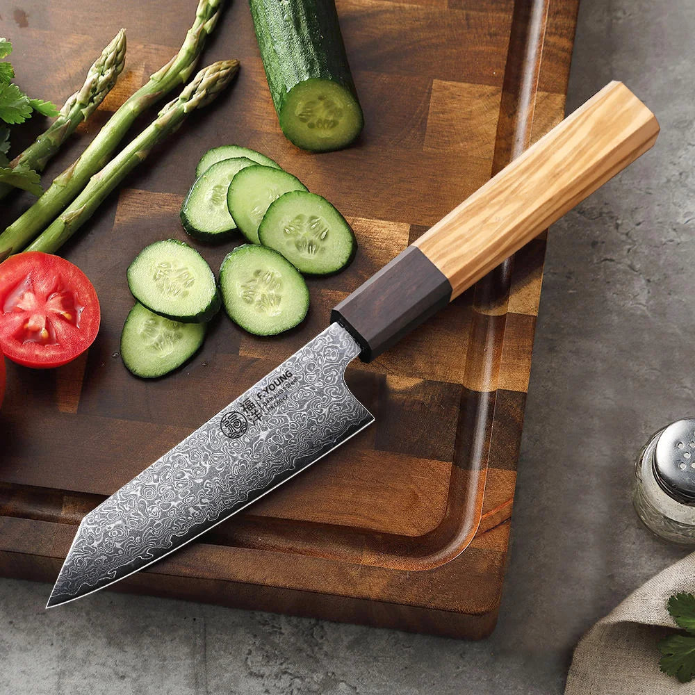 F.YOUNG 5" Kitchen Utility Knife Damascus Professional Chef Knife Cut Fruit Vegetable Meat Japanese Hand Forged Cooking Tools - CarrieOnExpress
