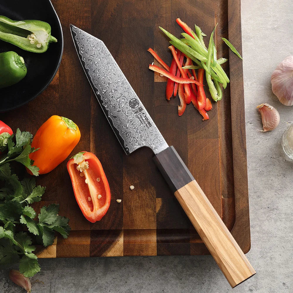 F.YOUNG 5" Kitchen Utility Knife Damascus Professional Chef Knife Cut Fruit Vegetable Meat Japanese Hand Forged Cooking Tools - CarrieOnExpress
