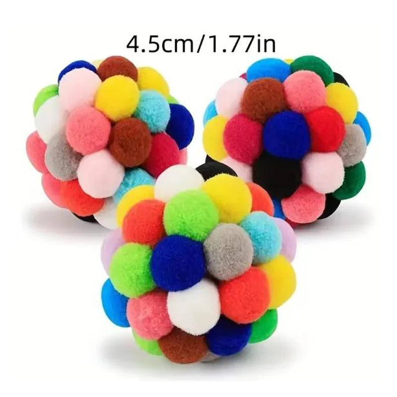 1/3Pcs Hot Cat Toys Pet Toy Cat Plush Ball Toys Pet Bouncy Bell Ball Toy Colorful Pompoms Pet Supplies Random Color Woolen Hot - CarrieOnExpress