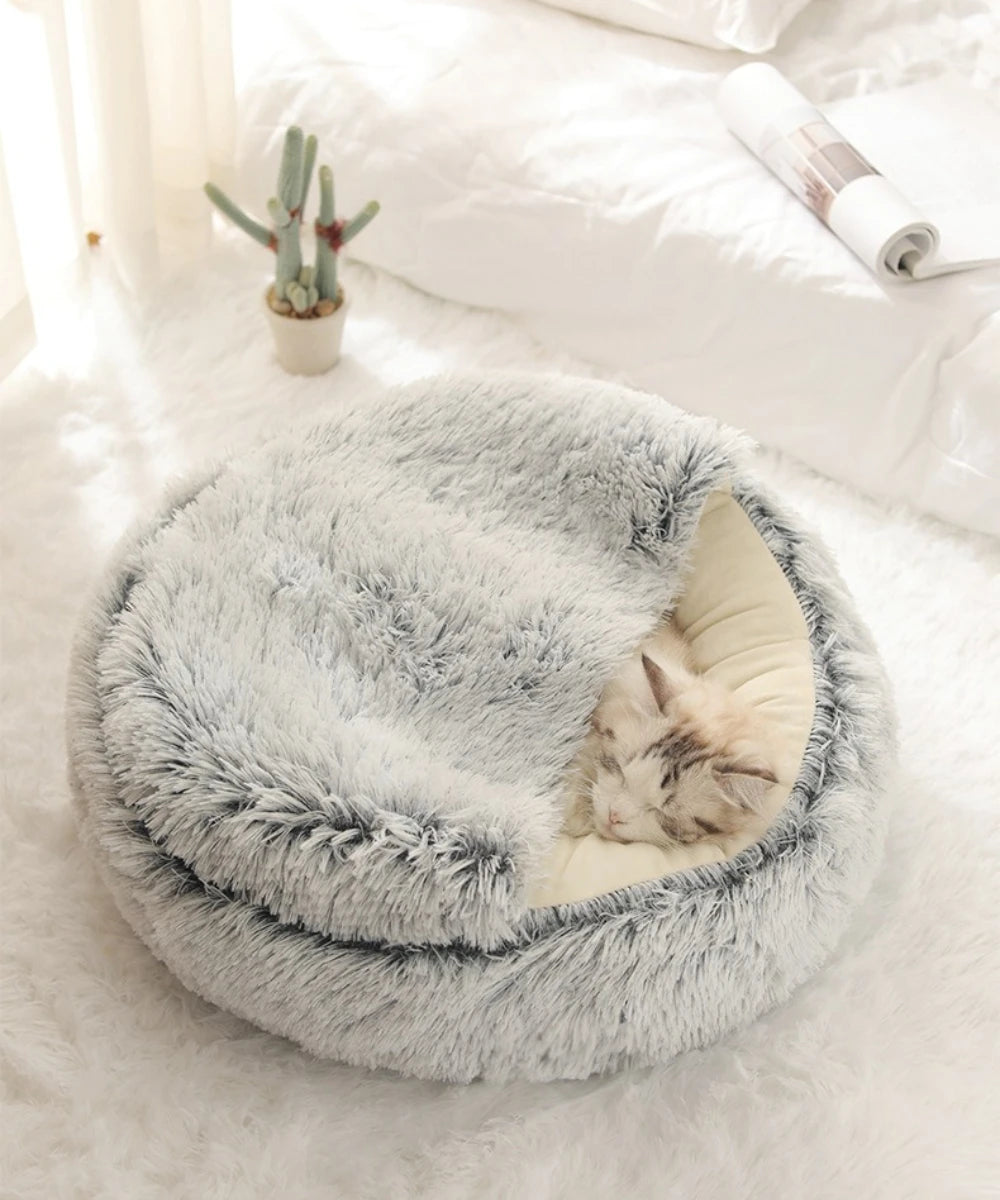 soft plush pet bed and pet bed Winter warm and cold plush comforter nest Shell cat nest semi-enclosed cat nest - CarrieOnExpress