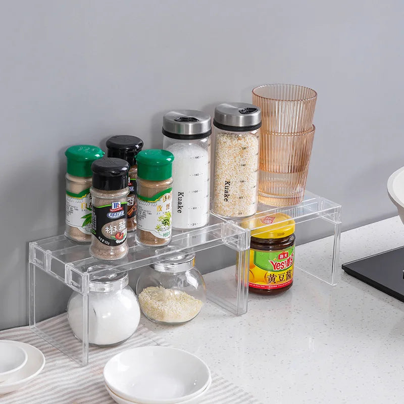 [Kitchen Storage] Clear Expandable Cabinet Organizer, Spice & Dish Divider, Multi-Scene Use For Kitchen & Bathroom - CarrieOnExpress
