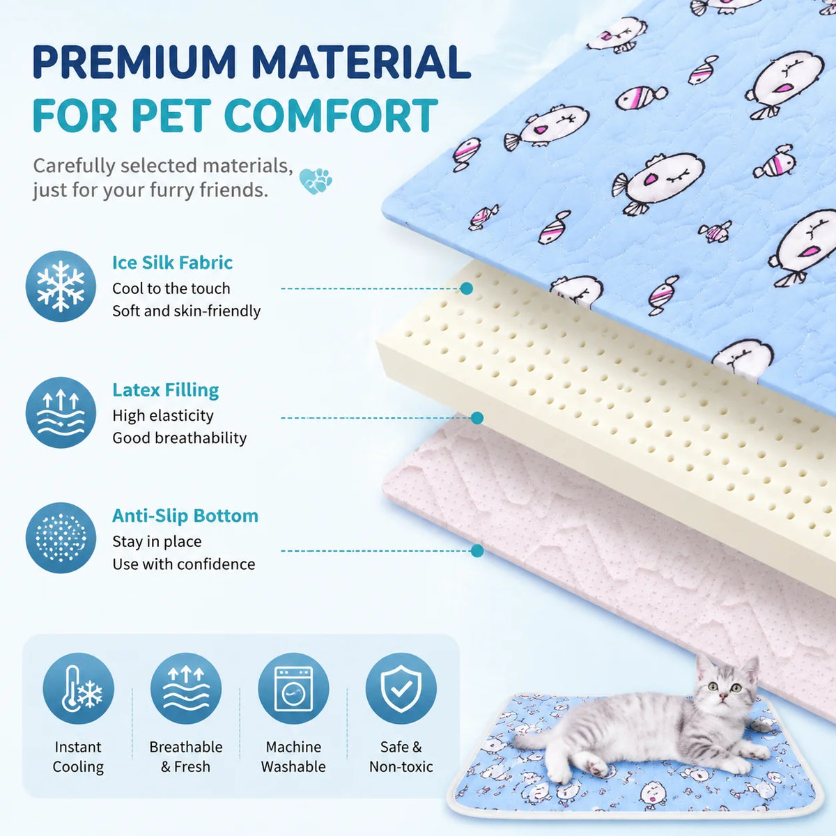 Pet Summer Cooling Beds Mats Cute Cartoon Pattern Cat Dog Sleeping Mat Kennel Ice Silk Cool Pad Floor Sofa Blanket Pet Supplies - CarrieOnExpress