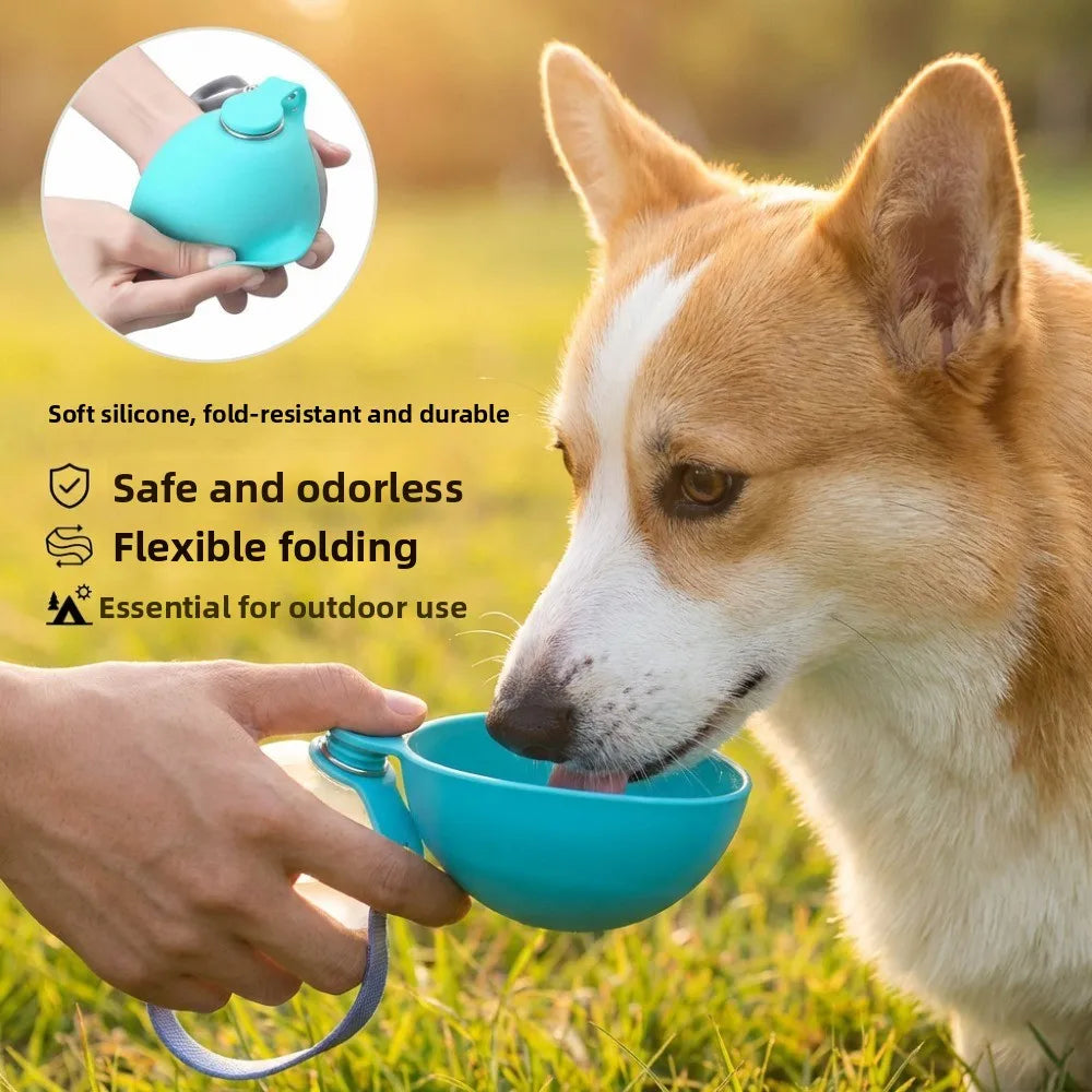 285ML Leak-Proof Feeder Dogs Bottle,Portable Dog Drinker 2-in-1 Stainless Steel Silicon Lightweight Travel Pet Supplies - CarrieOnExpress