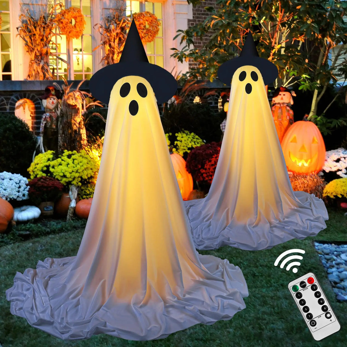 Spooky Ghost Yard Decor with Witch Hat for Halloween Displays - CarrieOnExpress