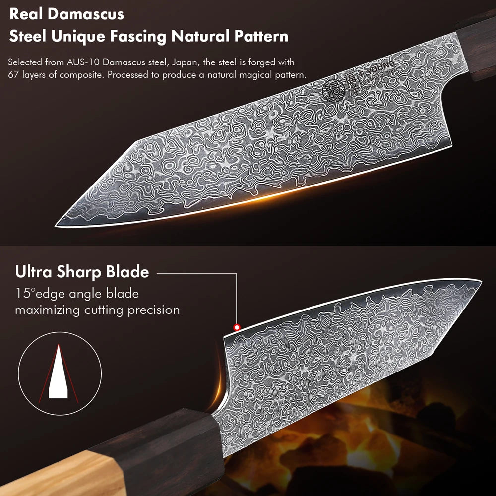 F.YOUNG 5" Kitchen Utility Knife Damascus Professional Chef Knife Cut Fruit Vegetable Meat Japanese Hand Forged Cooking Tools - CarrieOnExpress