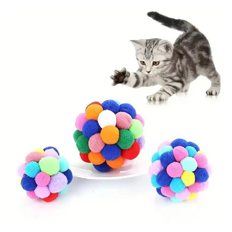 1/3Pcs Hot Cat Toys Pet Toy Cat Plush Ball Toys Pet Bouncy Bell Ball Toy Colorful Pompoms Pet Supplies Random Color Woolen Hot - CarrieOnExpress