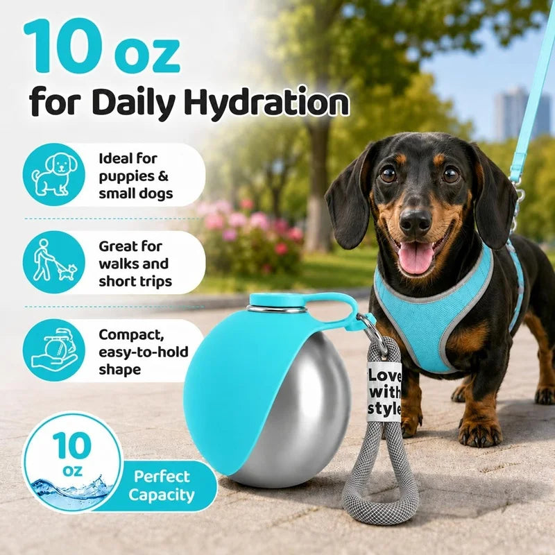 Dog Water Bottle 285ml Stainless Steel Portable Dog Drinker Leak Proof Feeder Dog Bottle 2 in 1 Silicon Bowl Travel Pet Supplies - CarrieOnExpress