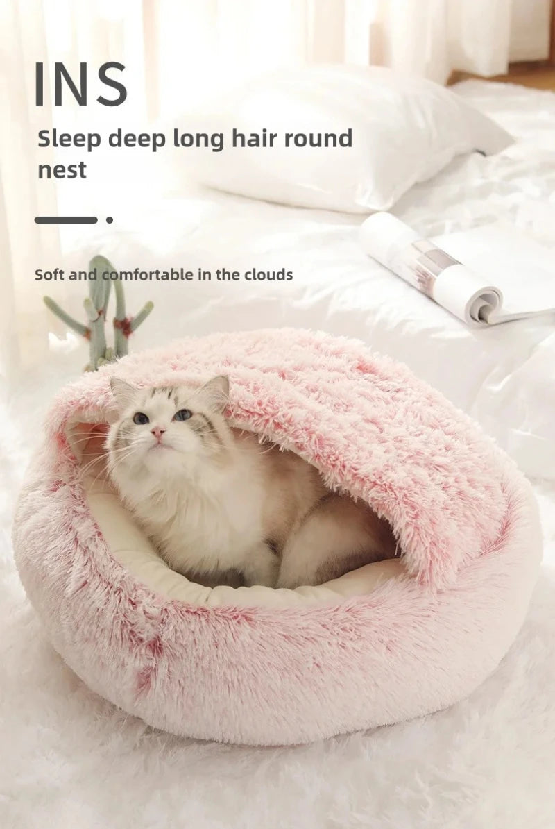soft plush pet bed and pet bed Winter warm and cold plush comforter nest Shell cat nest semi-enclosed cat nest - CarrieOnExpress