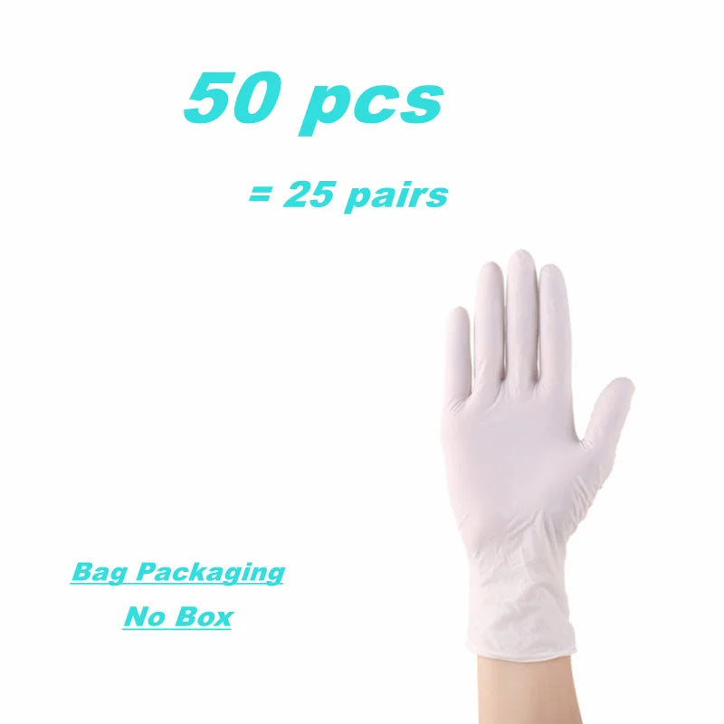 20/50/100PCS Disposable White Nitrile Gloves Household Cleaning Gloves Kitchen Cooking Tattoo Pet Tools Waterproof Latex Free - CarrieOnExpress
