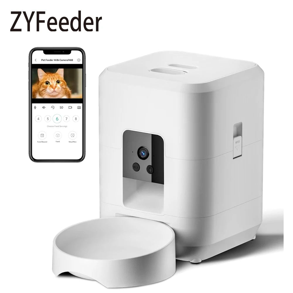 2L Automatic Pet Feeder Cat Smart Pet Feeder Wi-Fi & Camera Controlled feeder Dog & Cat Food Dispenser Remote App (No 5V 2A plug - CarrieOnExpress