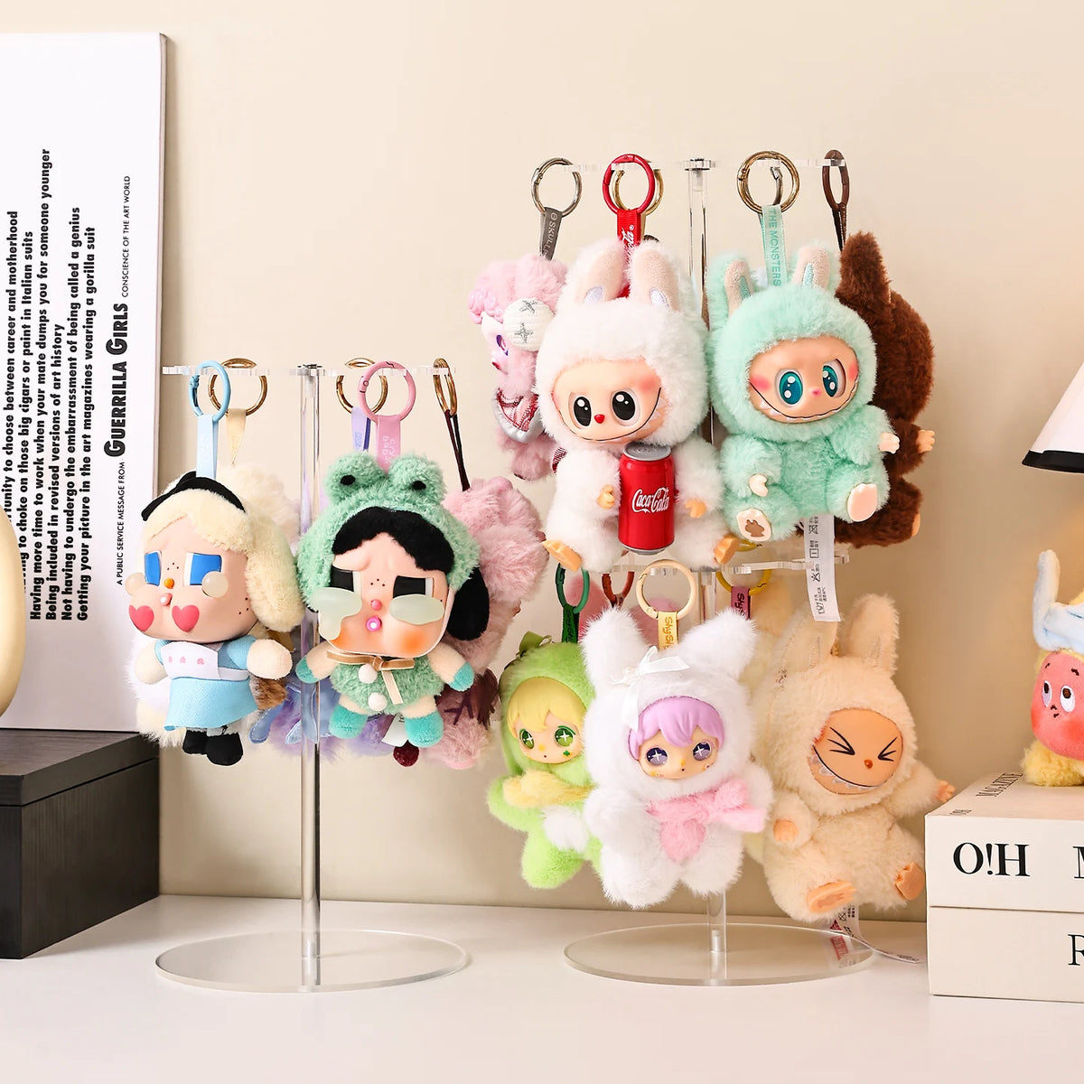 1pc transparent acrylic for Labubu display stand 360 ° rotating plush toy pendant blind keychain organizer jewelry organizer - CarrieOnExpress