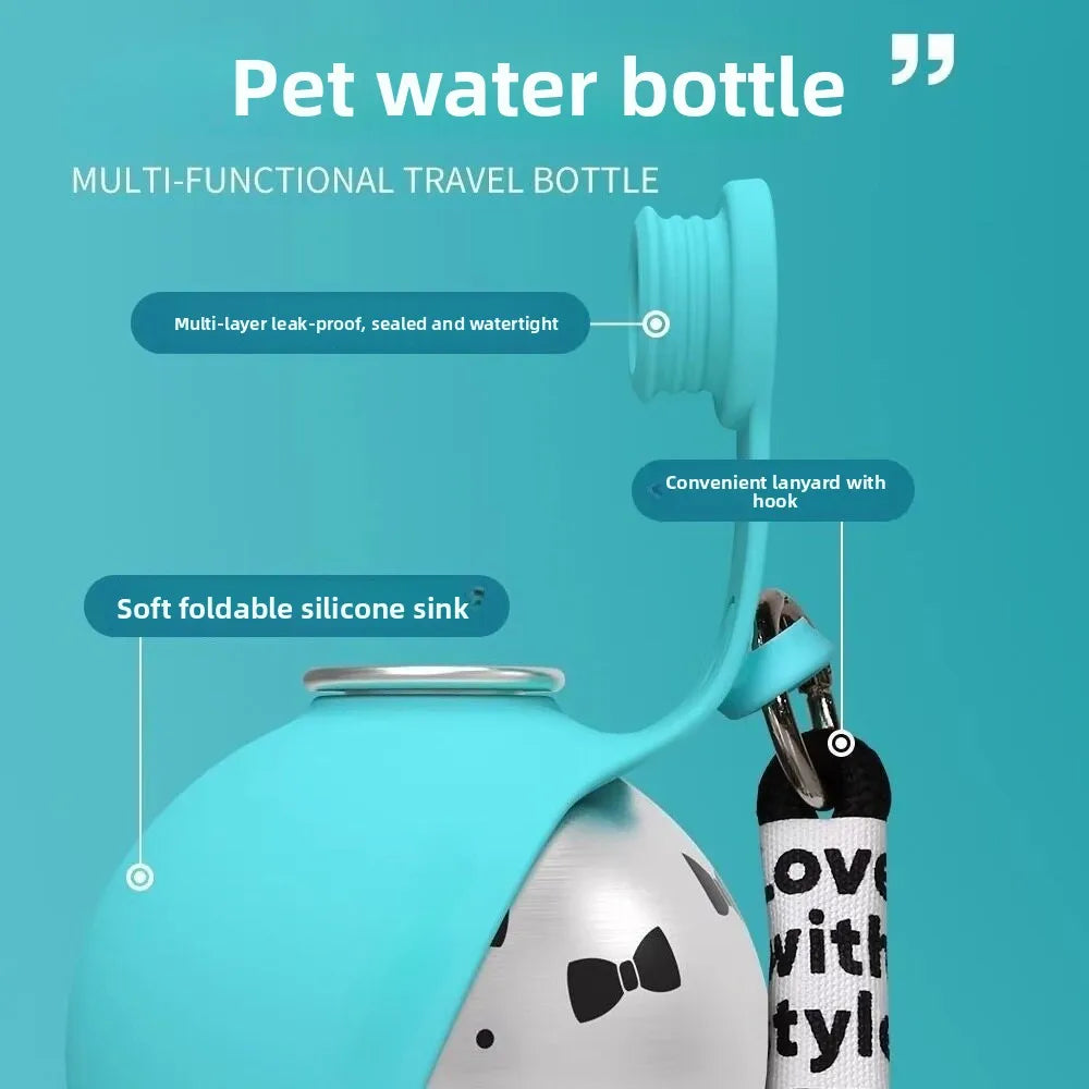 285ML Leak-Proof Feeder Dogs Bottle,Portable Dog Drinker 2-in-1 Stainless Steel Silicon Lightweight Travel Pet Supplies - CarrieOnExpress
