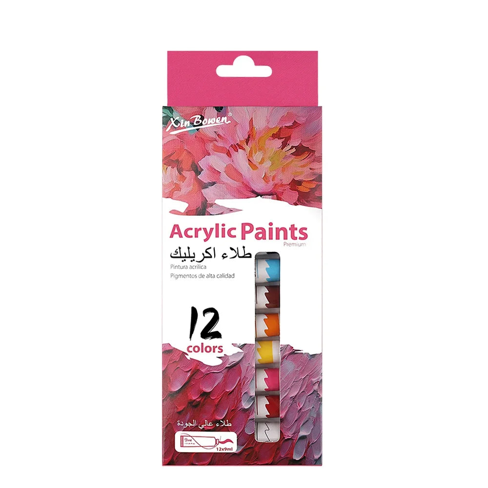 12 Color Acrylic Paint Set 9ml Tubes Waterproof Art Supplies for Beginner Artists DIY Painting on Canvas Wall Art Craft Projects - CarrieOnExpress