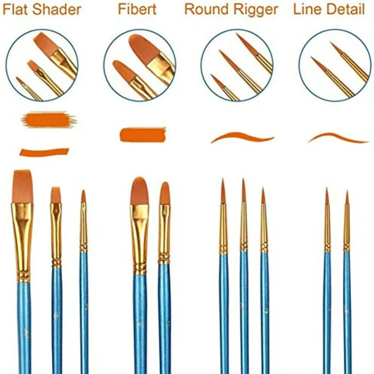 10-Piece Paint Brush Set – Nylon Hair Brushes for Acrylic, Watercolor & Oil Painting - CarrieOnExpress