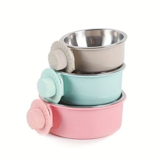 Dog Bowl Anti-tip Fixed Hanging Dog Bowl Dog Cage Stainless Steel Drinking Bowl Pet Bowl Pet Supplies - CarrieOnExpress