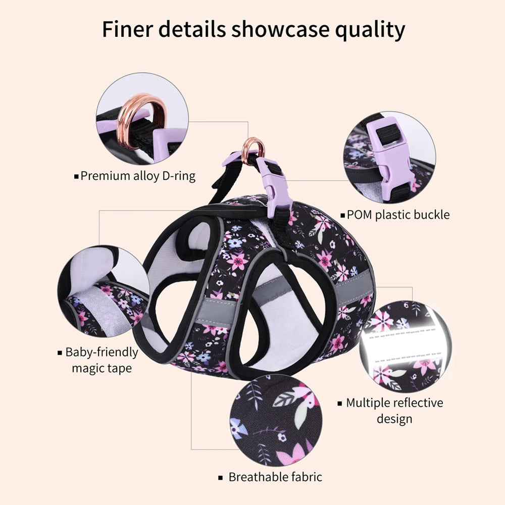Small Dog Harness Leash Set Cute Traction Bracelet Medium Cat Collar Suit Soft Puppy Vest Harness Adjustable Pet Accessories - CarrieOnExpress
