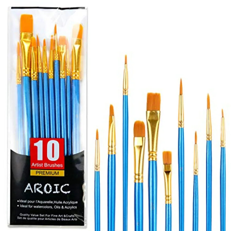 10-Piece Paint Brush Set – Nylon Hair Brushes for Acrylic, Watercolor & Oil Painting - CarrieOnExpress