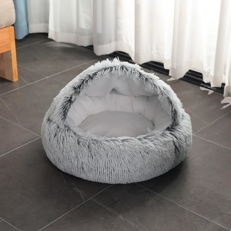 soft plush pet bed and pet bed Winter warm and cold plush comforter nest Shell cat nest semi-enclosed cat nest - CarrieOnExpress