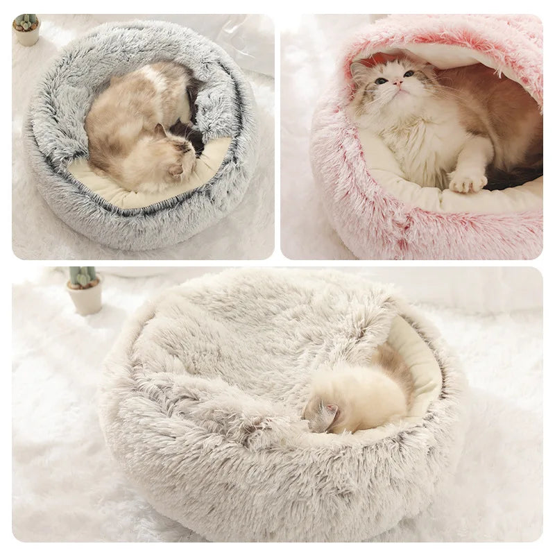 soft plush pet bed and pet bed Winter warm and cold plush comforter nest Shell cat nest semi-enclosed cat nest - CarrieOnExpress