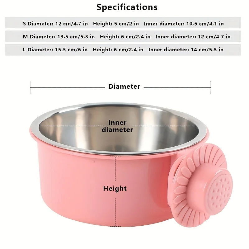 Dog Bowl Anti-tip Fixed Hanging Dog Bowl Dog Cage Stainless Steel Drinking Bowl Pet Bowl Pet Supplies - CarrieOnExpress