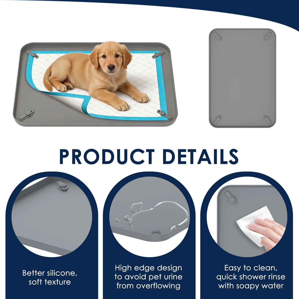 Pet Pee Pad Holder Silicone Dog Urine Pad holder with Corner Snaps Leak Proof Puppy Pee Tray Mat Dog Training Mat Pet Supplies - CarrieOnExpress
