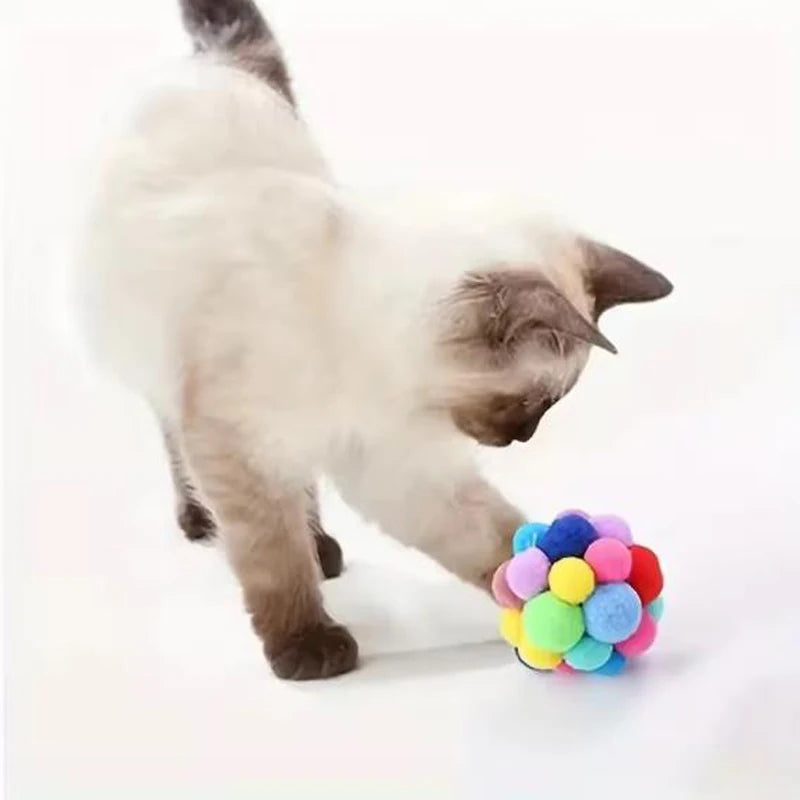 1/3Pcs Hot Cat Toys Pet Toy Cat Plush Ball Toys Pet Bouncy Bell Ball Toy Colorful Pompoms Pet Supplies Random Color Woolen Hot - CarrieOnExpress